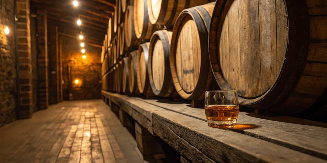 The Jameson whiskey company's signature spirit in a glass on an aging barrel.