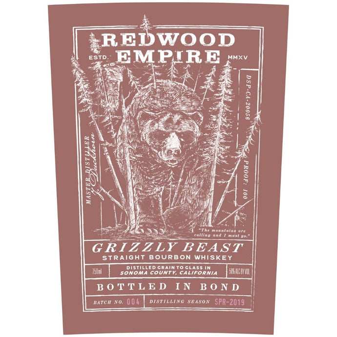 The Majesty of Redwood Empire Grizzly Beast Straight Bourbon Batch 004