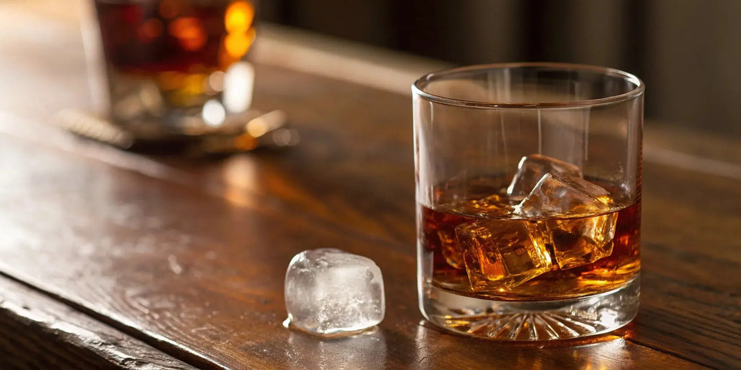 A glass of smooth Gentleman Jack Daniels whiskey on the rocks.