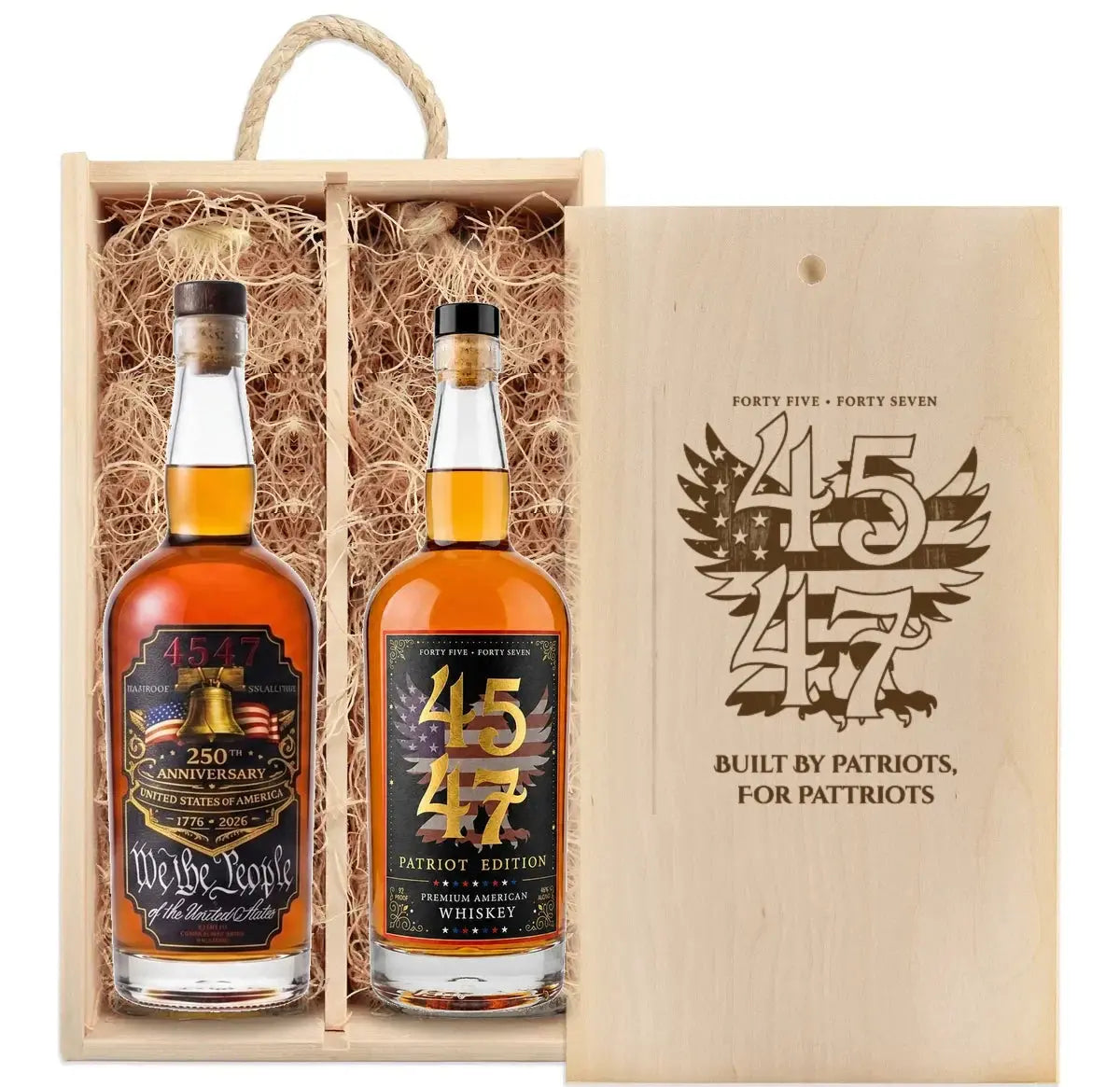 4547 Patriot Box with Patriot Edition and 250th Anniversary bottles in wooden gift box