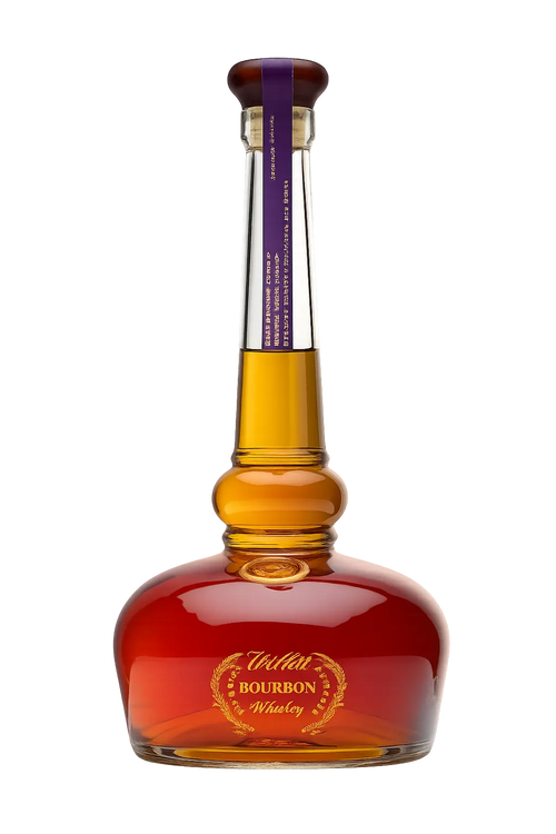 Standing against a plain white background is a tall, elegant bottle of Willett Distillery’s Willett Pot Still Reserve Cask Strength Bourbon (Pre-Order). Its broad base and long neck are complemented by a striking gold label detailed with “Bourbon Whiskey” in red and gold lettering, hinting at the exceptional cask strength spirit within.