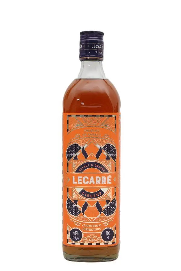 A 700mL bottle of LeCarré Brandy &amp; Orange Liqueur featuring an ornate, art deco-style orange and black label.