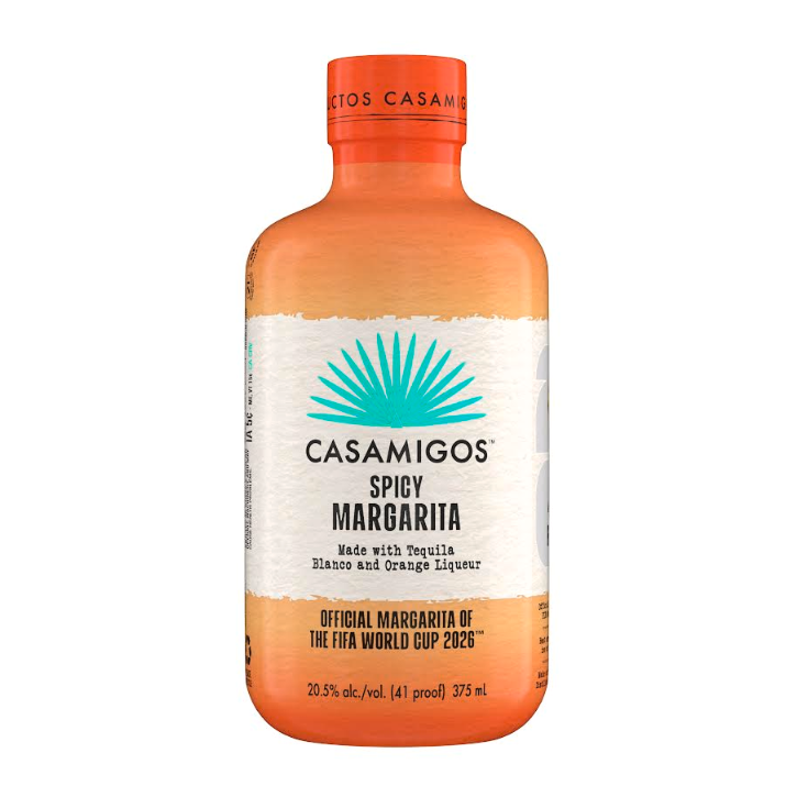 A 750mL bottle of Casamigos Tequila FIFA World Cup 2026 Spicy Margarita Limited Edition, the officially licensed ready-to-serve cocktail for the tournament.