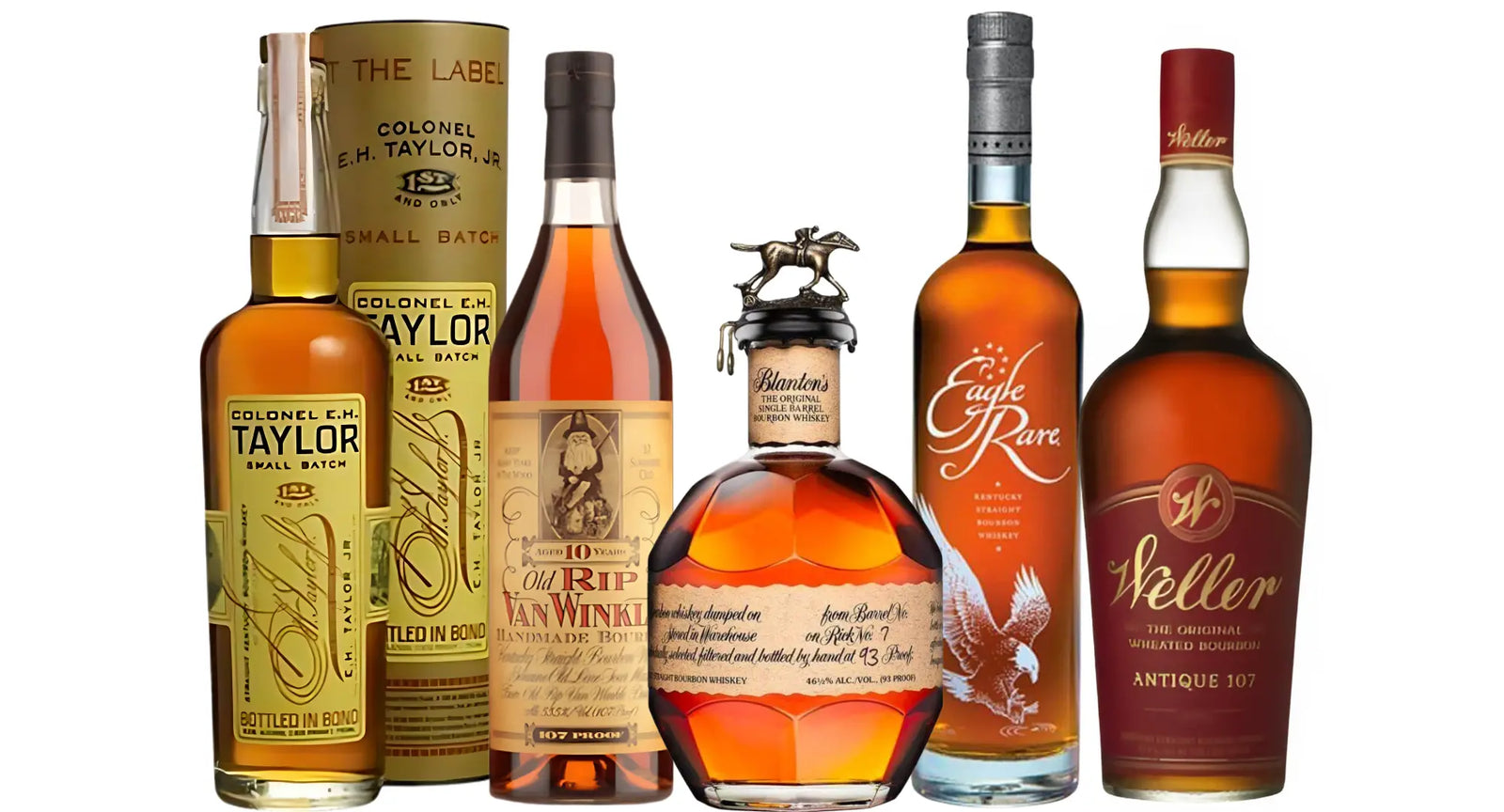Old Rip Van Winkle 10 Year, Blanton's Single Barrel, Weller 107, E.H. Taylor Small Batch & Eagle Rare Elite Bundle (750 ml) Buffalo Trace Distillery