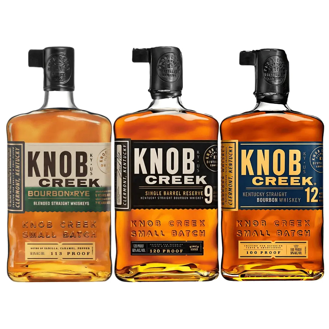 Knob Creek Bourbon Bundle: Bourbon X Rye, 9 Year Single Barrel, 12 Year Small Batch Knob Creek