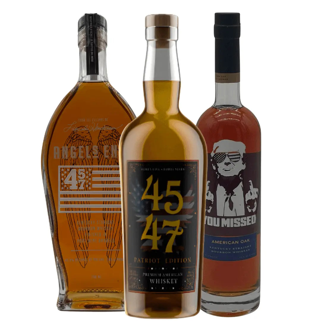 The MAGA Bundle – 4547 American Whiskey Patriot Edition, 2XO American Oak "You Missed" Limited Edition, and Angel’s Envy Straight Bourbon 457 Edition Main Street Liquor