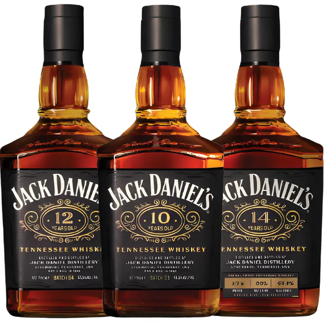 The Jack Daniel’s Legacy Bundle 2026 displays 10, 12, and 14 year Tennessee Whiskey batches, each in a limited release bottle with a black label, gold accents, and bold white lettering.
