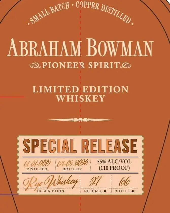 Abraham Bowman Pioneer Spirit Limited Edition Rye Whiskey Batch 27 - Main Street Liquor
