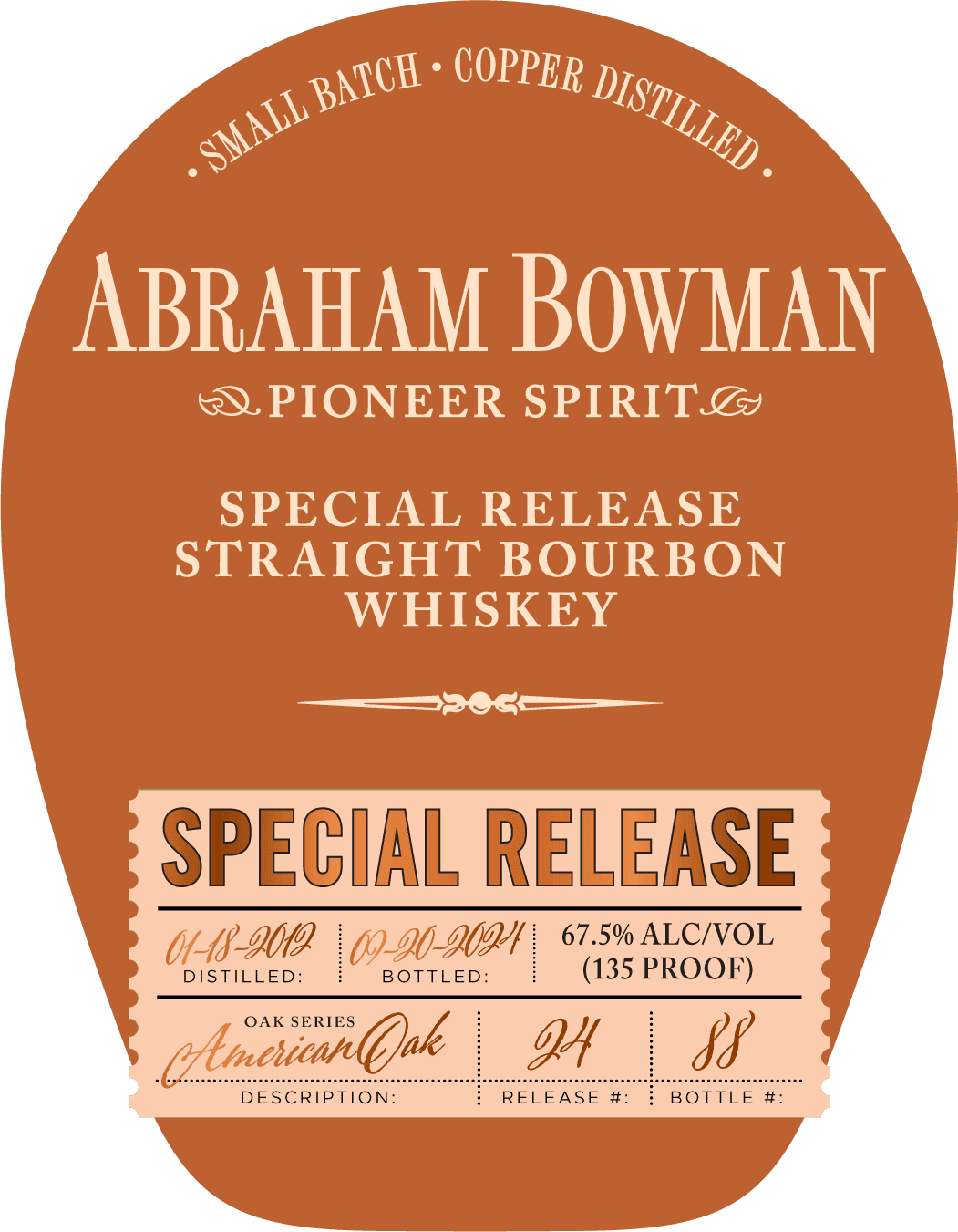 Abraham Bowman Special Release Straight Bourbon Whiskey - American Oak Series Batch 24 - Main Street Liquor