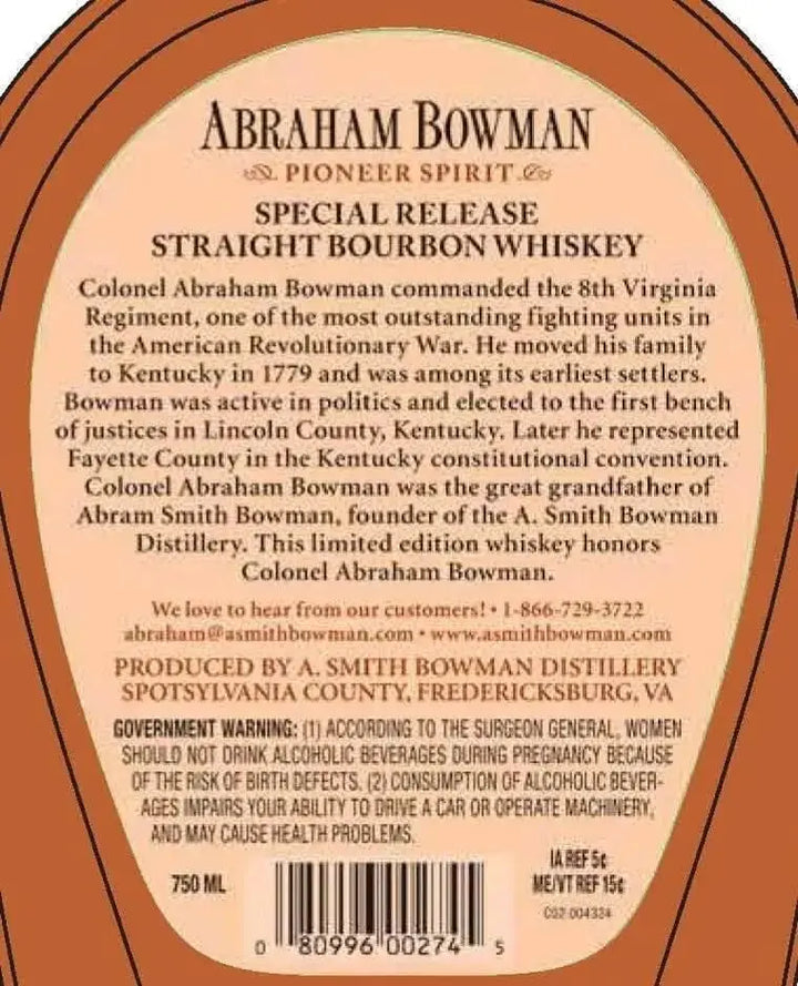 Abraham Bowman Special Release Straight Bourbon Whiskey - American Oak Series Batch 24 - Main Street Liquor