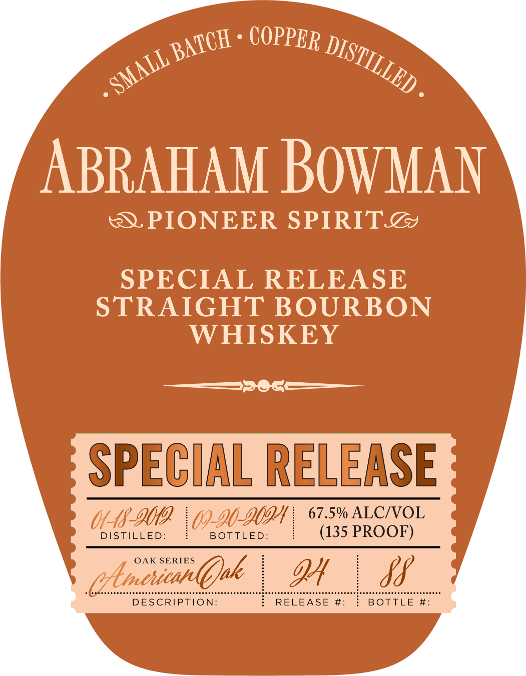 Abraham Bowman Special Release Straight Bourbon Whiskey - American Oak Series Batch 24 - Main Street Liquor