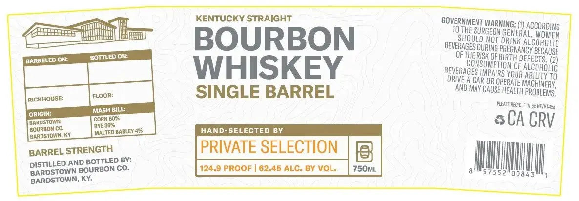 Bardstown Bourbon Co Private Selection Single Barrel Kentucky Straight Bourbon Whiskey Barrel Strength - Main Street Liquor