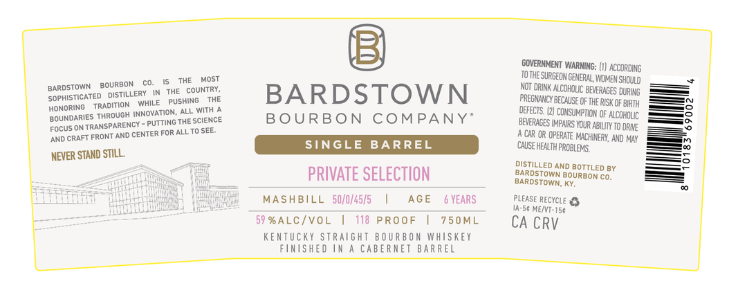 Bardstown Bourbon Company Single Barrel Private Selection Finished in Cabernet Barrels 6 Years Old - Main Street Liquor