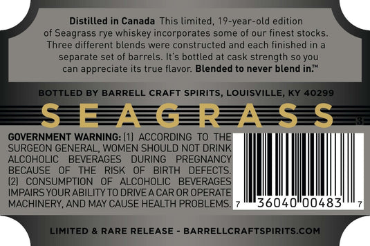 Barrell Craft Spirits Seagrass 19 Year Old Rye - Main Street Liquor