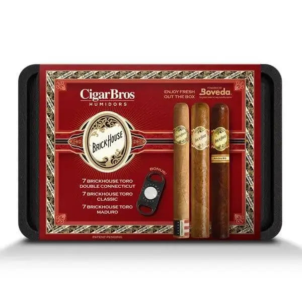 Brick House 21 Premium Cigars Set &amp; Cutter + Personal Humidor by CigarBros - Main Street Liquor