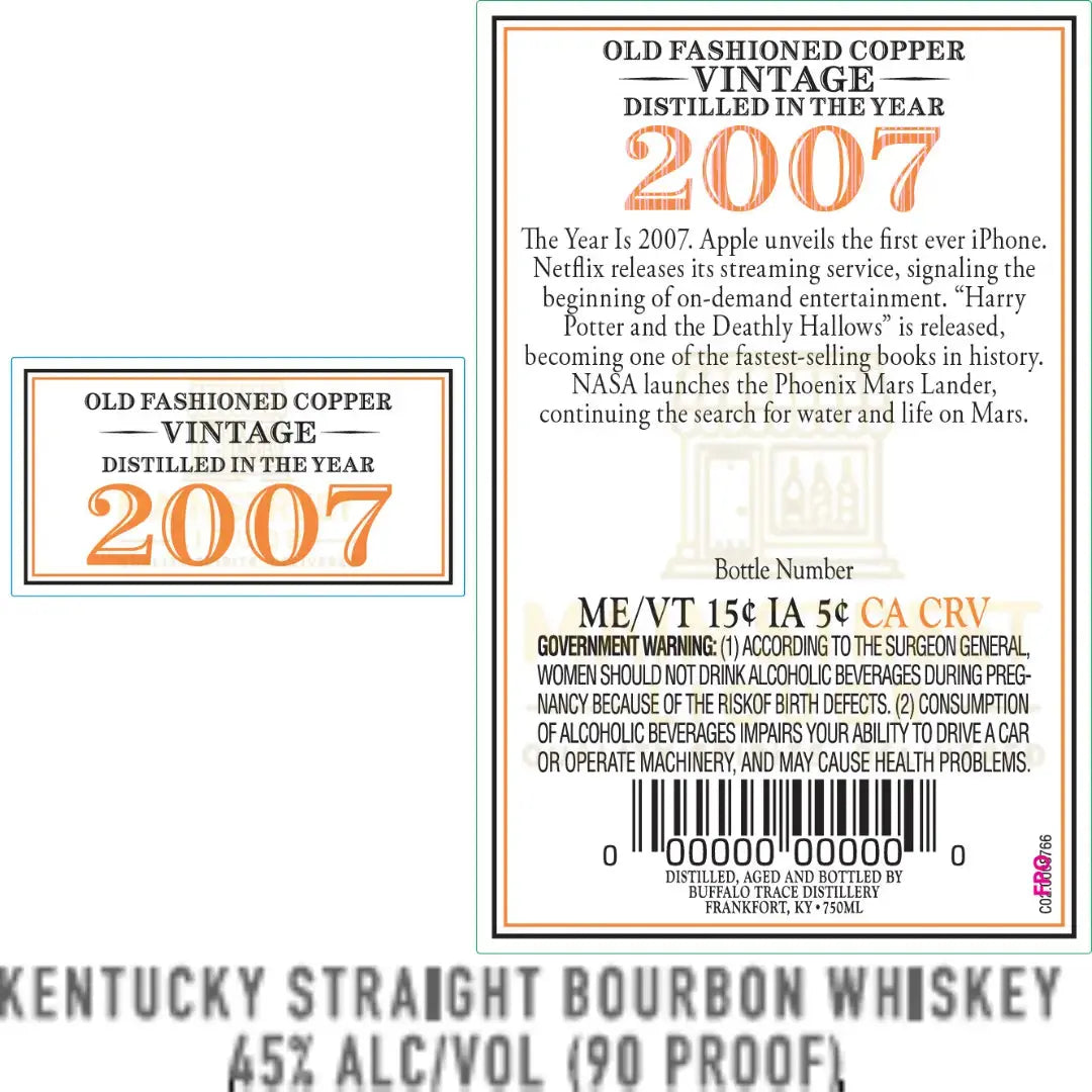Buffalo Trace O.F.C. Vintage 2007 19 Year Old Bourbon Whiskey 750mL - Main Street Liquor