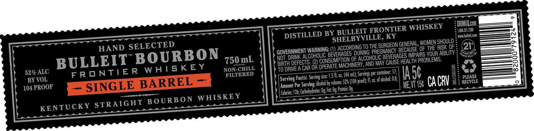 Bulleit Bourbon Single Barrel Kentucky Straight Bourbon Whiskey 104 Proof - Main Street Liquor