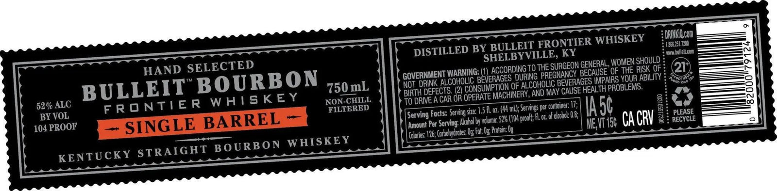 Bulleit Bourbon Single Barrel Kentucky Straight Bourbon Whiskey 104 Proof - Main Street Liquor