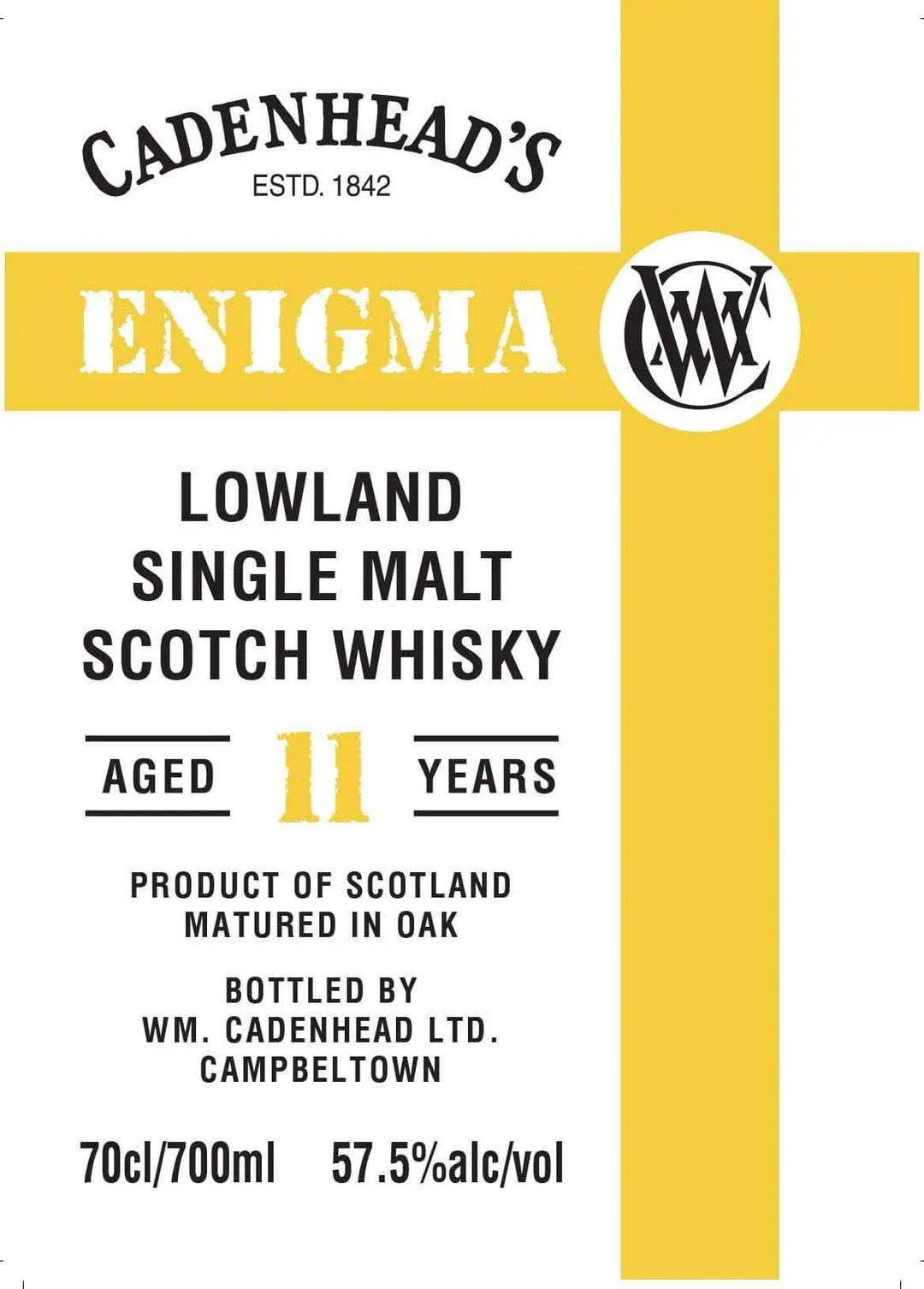 Cadenhead’s Enigma 11 - Year - Old Lowland Single Malt Scotch Whisky 700mL - Main Street Liquor