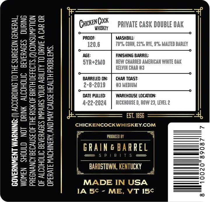 Chicken Cock Private Cask Double Oak Kentucky Whiskey Barrel Proof - Main Street Liquor