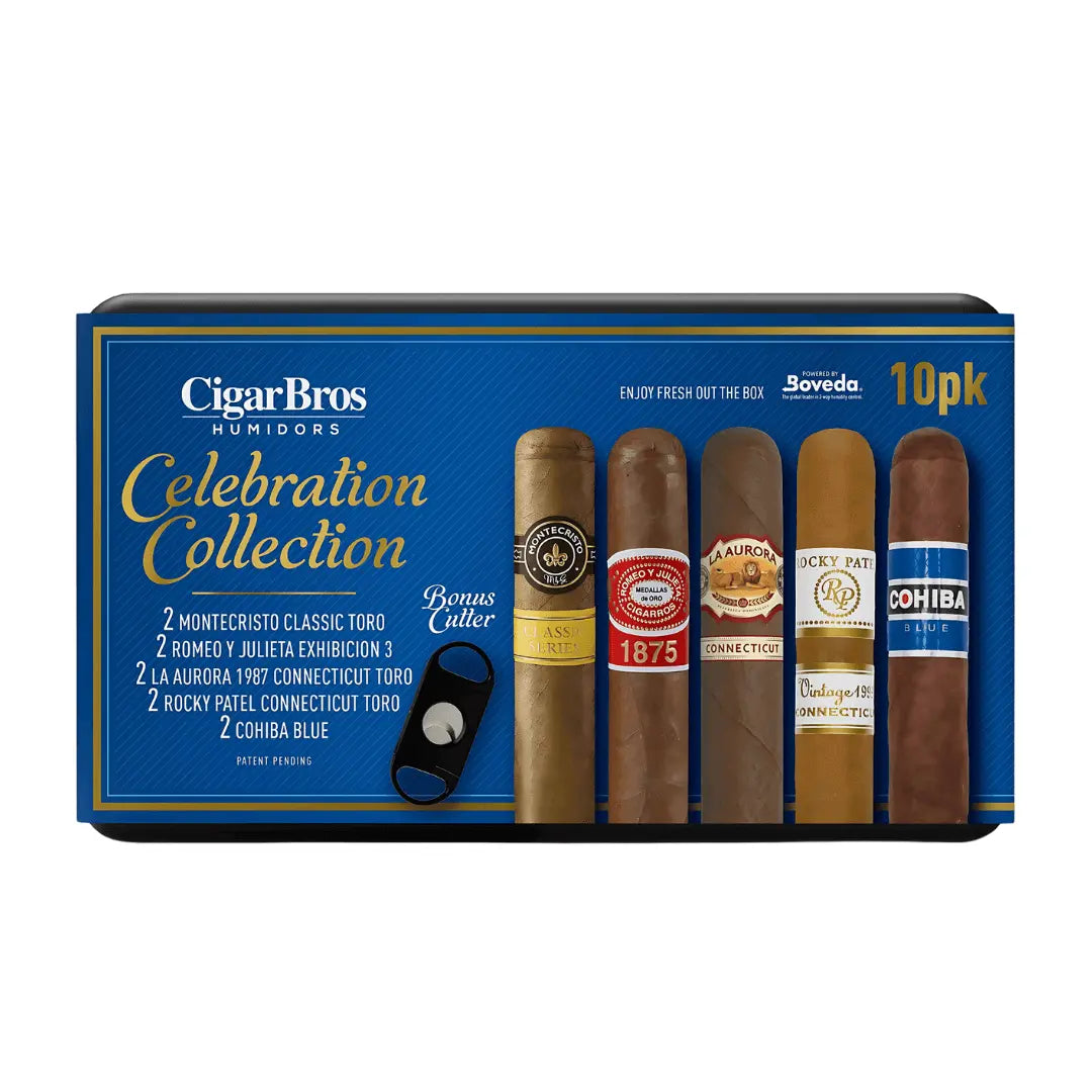 CigarBros Celebration Collection 10 Cigar Sampler Gift Set with Humidor & Cutter - Main Street Liquor