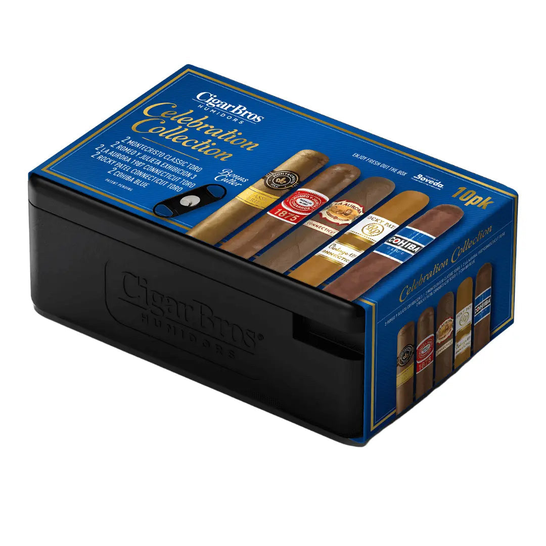 CigarBros Celebration Collection 10 Cigar Sampler Gift Set with Humidor & Cutter - Main Street Liquor