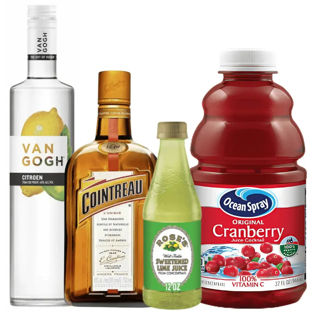 Cosmo Cocktail Kit: Van Gogh Citroen, Cointreau, Lime & Cranberry - Main Street Liquor