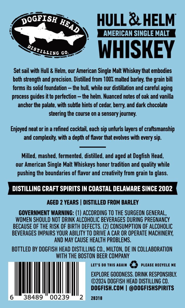 Load image into Gallery viewer, Dogfish Head Hull &amp; Helm American Single Malt Whiskey - Main Street Liquor
