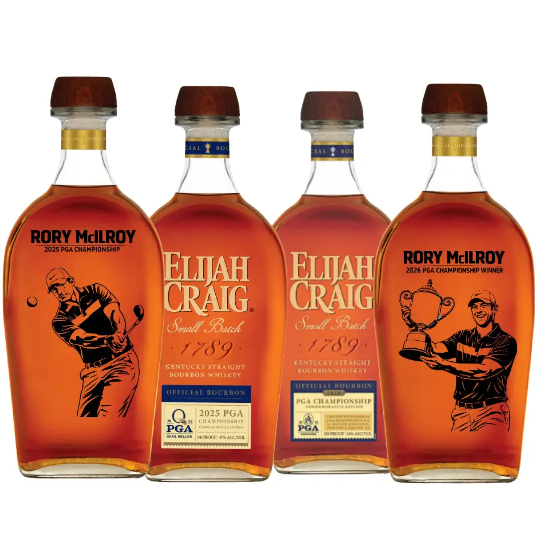 Elijah Craig Master’s Bundle – 2026 & 2025 PGA Championship Rory McIlroy Etched Small Batch Bourbon (Pre - Order) - Main Street Liquor