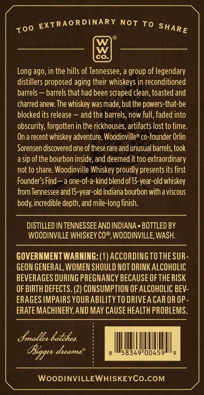 Load image into Gallery viewer, Founder&#39;s Find Whiskey Limited Release by Woodinville Whiskey Co. - Main Street Liquor
