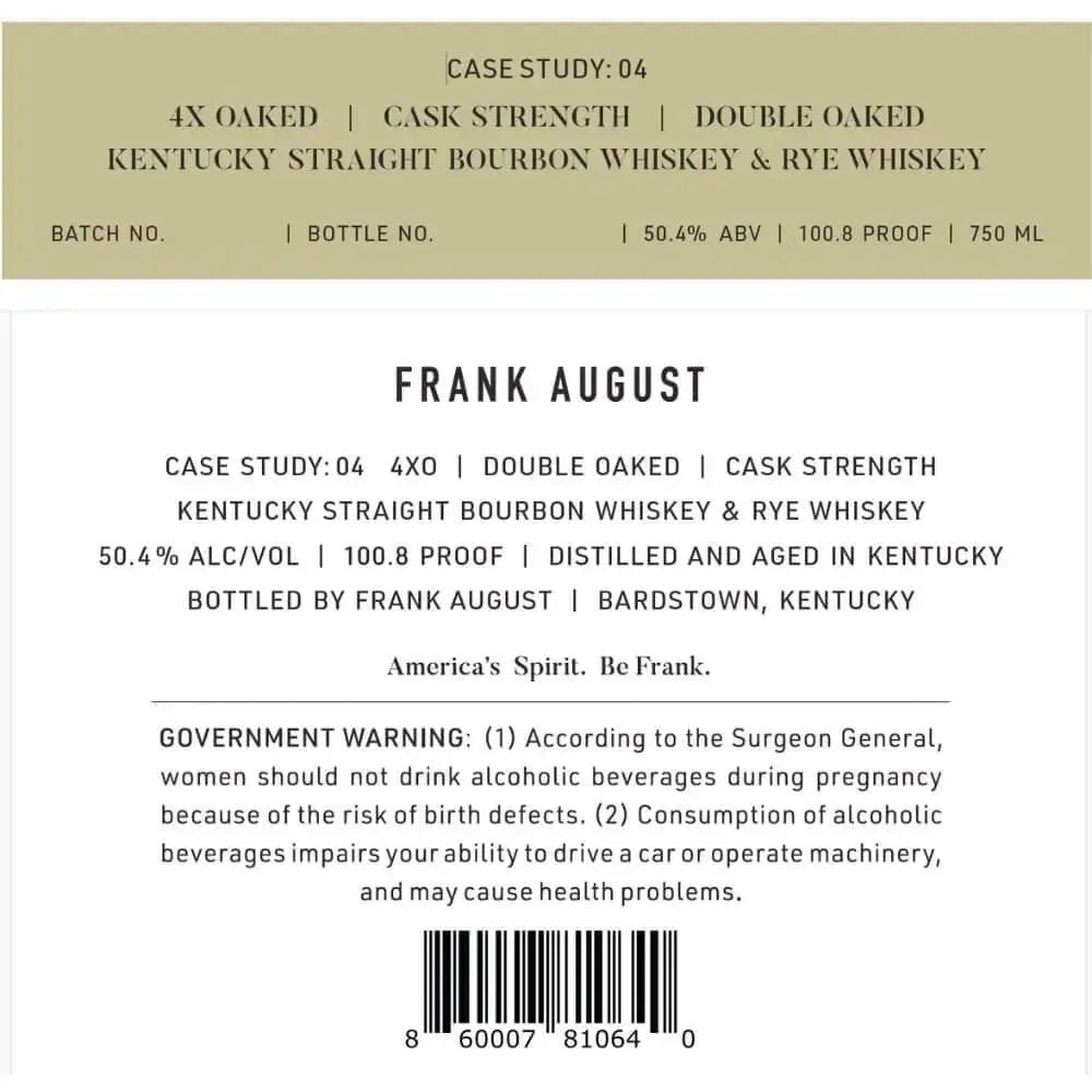 Frank August Case Study: 04 4x Oaked Blended Whiskey - Main Street Liquor
