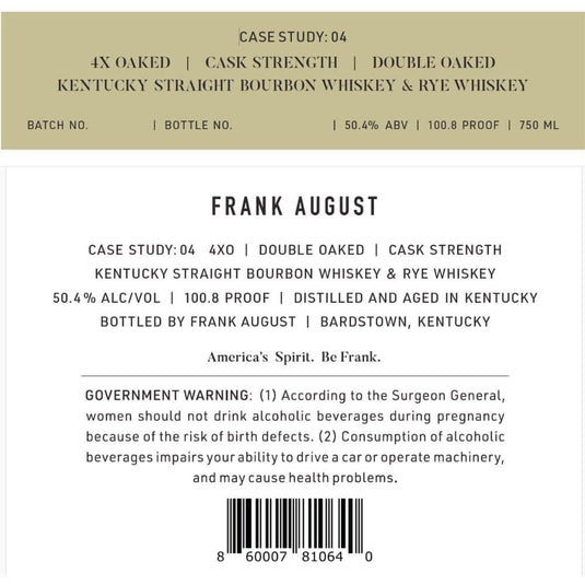 Frank August Case Study: 04 4x Oaked Blended Whiskey - Main Street Liquor