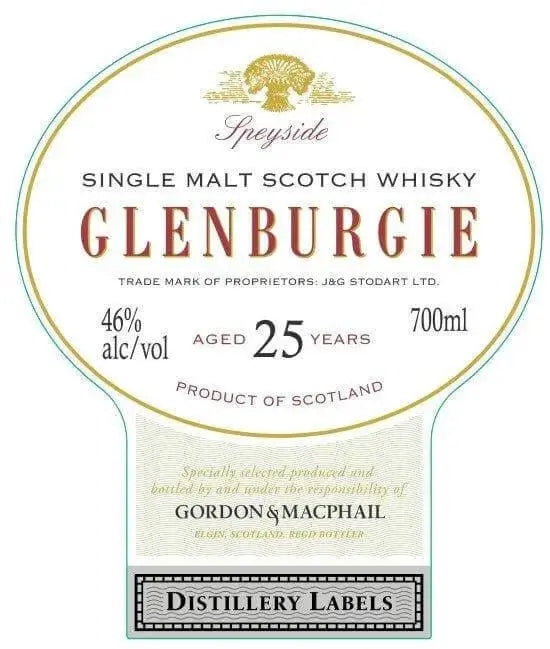 Glenburgie 25 Year Old Single Malt Scotch Whisky Gordon &amp; MacPhail Distillery Labels - Main Street Liquor