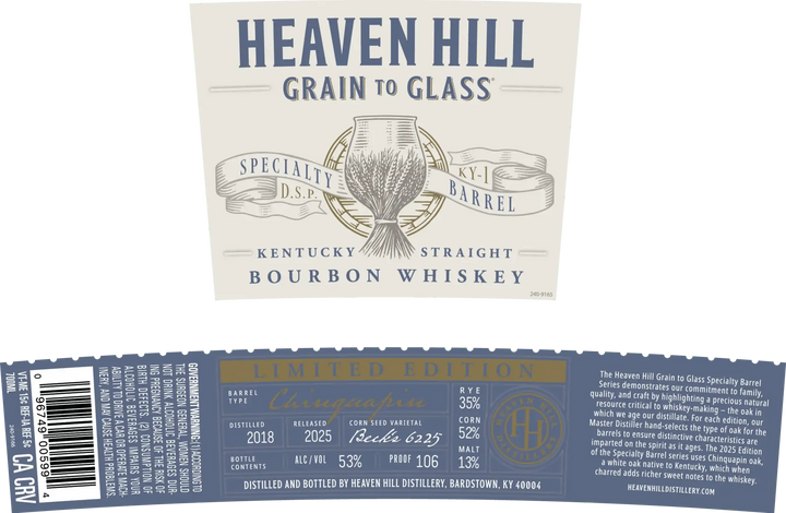 Heaven Hill Grain to Glass Bourbon Whiskey Chinquapin Oak - Main Street Liquor