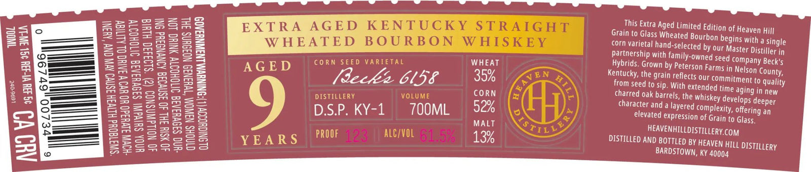 Heaven Hill Grain to Glass Extra Aged Limited Edition 9 Year Wheated Bourbon Whiskey - Main Street Liquor