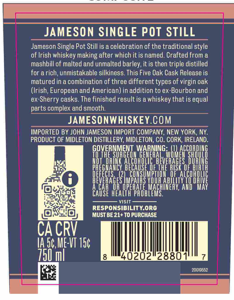 Load image into Gallery viewer, Jameson Single Pot Still Irish Whiskey Five Oak Cask Release - Main Street Liquor
