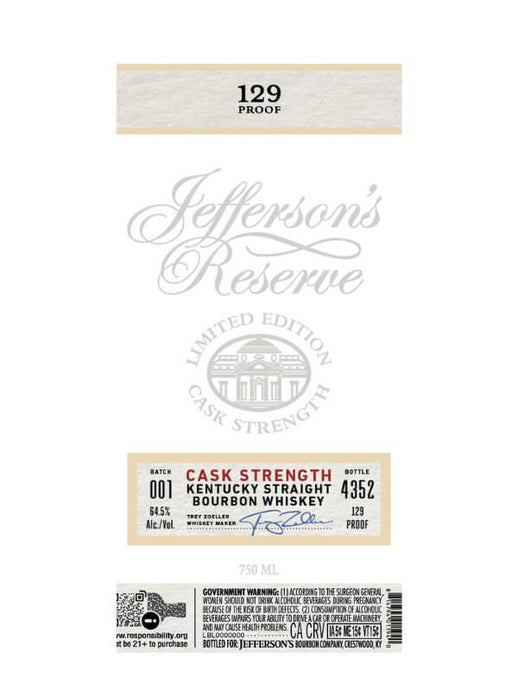 Jefferson's Reserve Limited Edition Cask Strength Kentucky Straight Bourbon Whiskey - Main Street Liquor