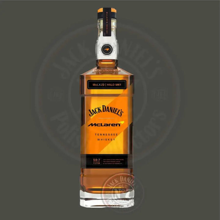 Jack Daniel’s McLaren Prestige Tennessee Whiskey Limited Edition 1L features a special black and orange McLaren label with logo and "58.7 Edition" text—an ideal collector&