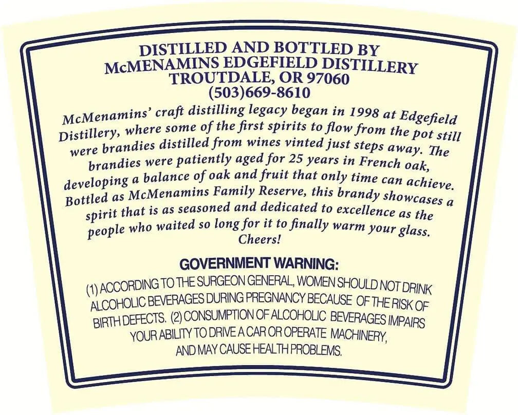 McMenamins Family Reserve 25 - Year - Old Brandy (750ml) - Main Street Liquor