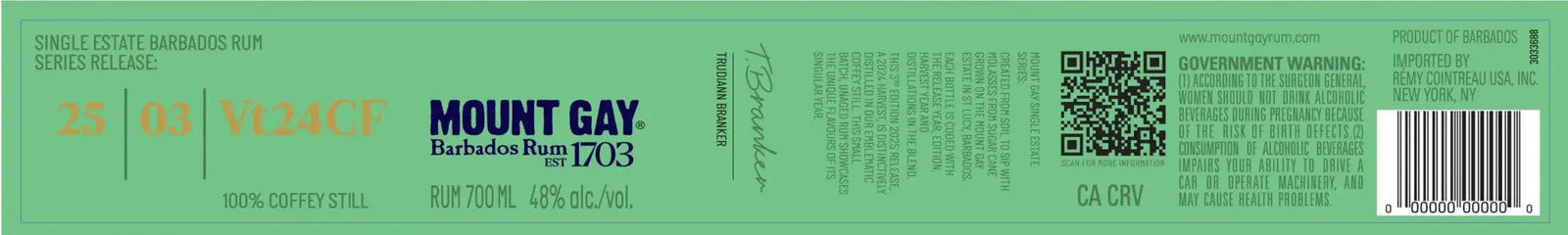 Mount Gay Single Estate Series 2025 Edition 03, 100% Coffey Still Rum - Main Street Liquor