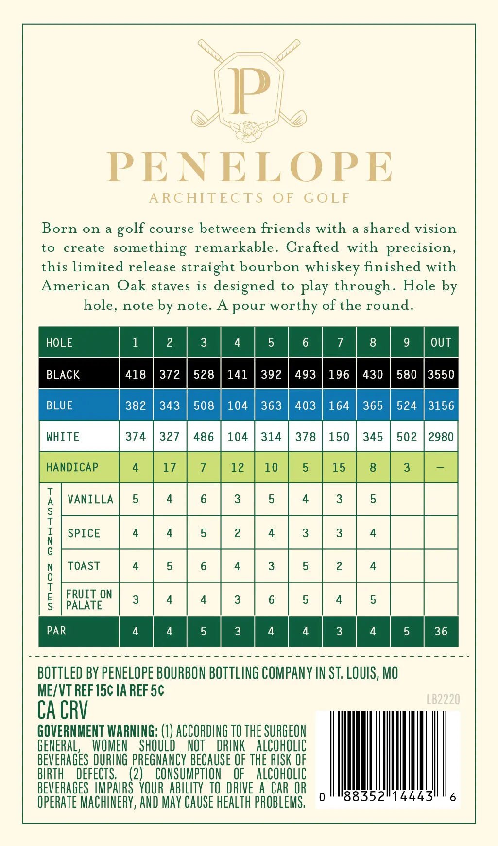 Penelope Architects of Golf 6 Year Straight Bourbon Whiskey Hole 8 - Main Street Liquor