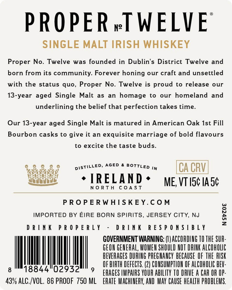 Load image into Gallery viewer, Proper No. Twelve 13 Year Old Single Malt Irish Whiskey Limited Release No. 01 - Main Street Liquor
