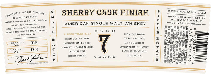 Stranahan's Sherry Cask Finish American Single Malt Whiskey Aged 7 Years Stranahan's