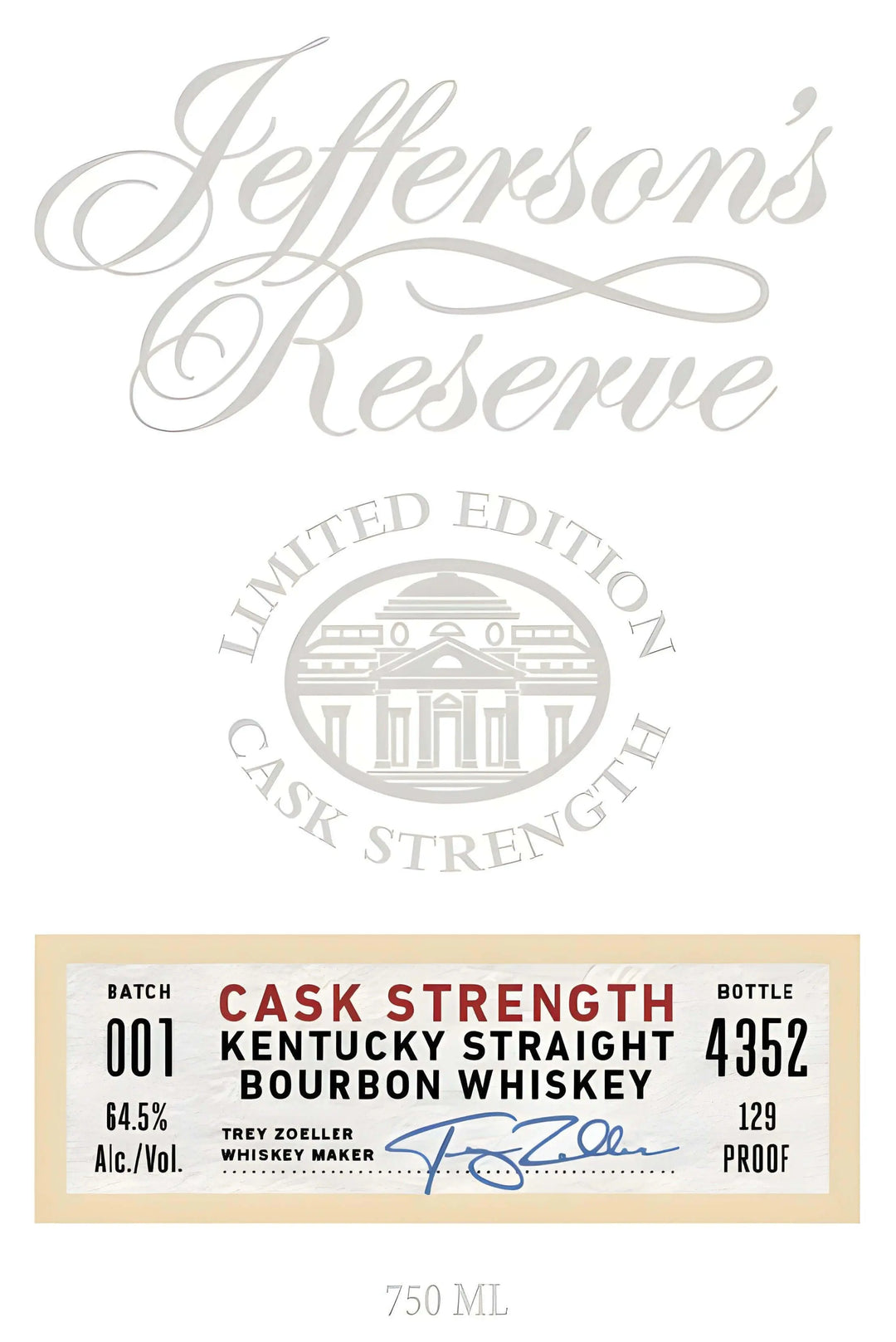 Jefferson’s Reserve Cask Strength Kentucky Straight Bourbon Whiskey Batch 001 Jefferson's
