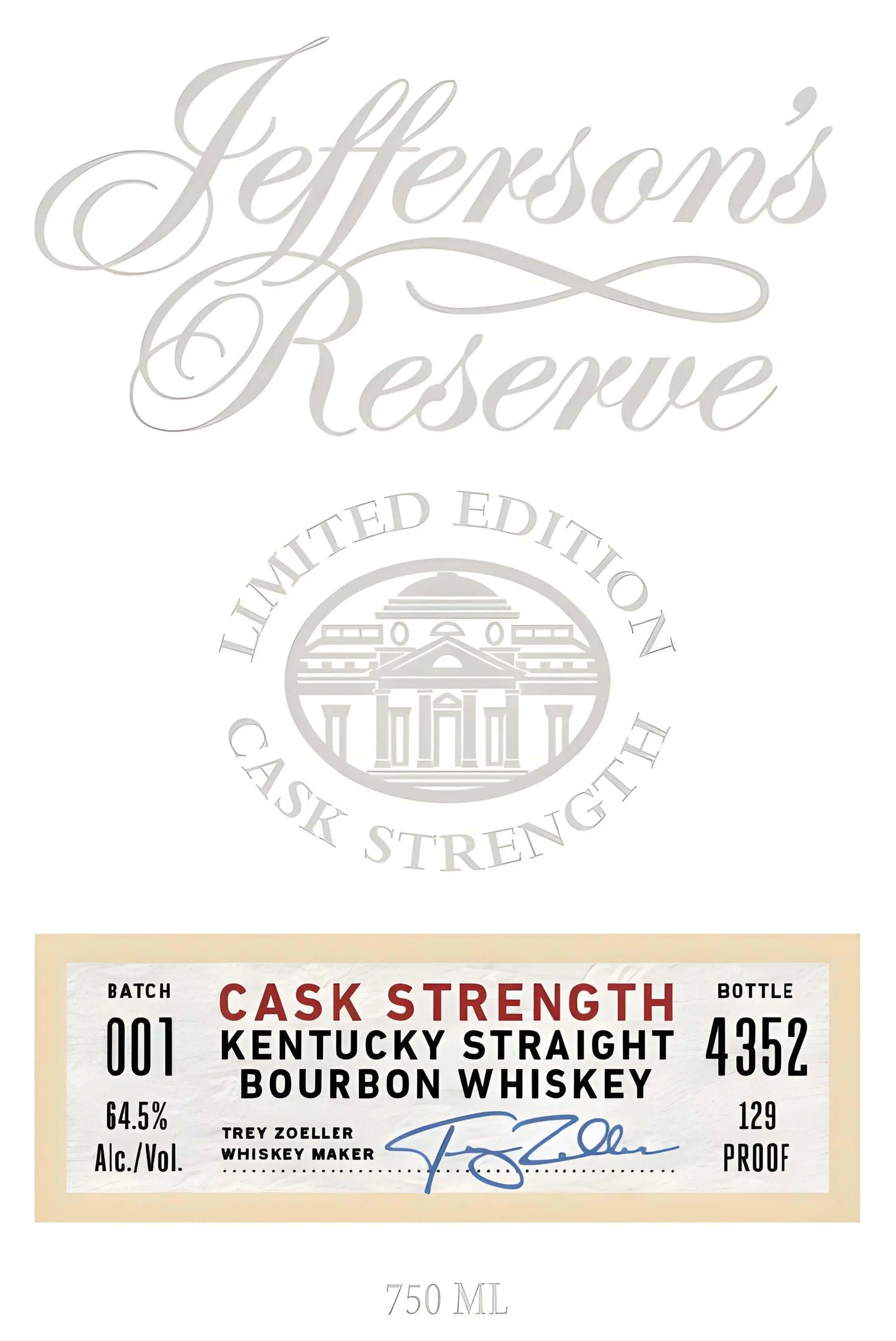 Jefferson’s Reserve Cask Strength Kentucky Straight Bourbon Whiskey Batch 001 Jefferson's