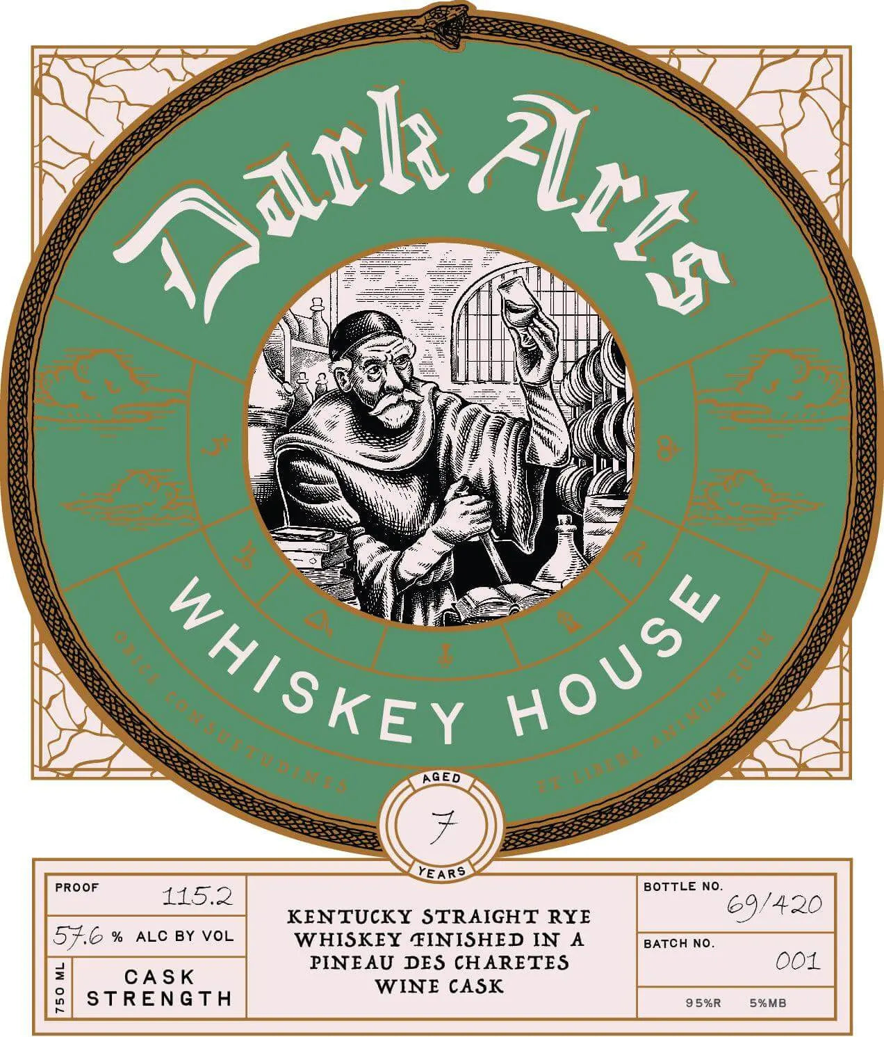 Dark Arts Whiskey House 7 Year Rye: Pineau des Charentes Cask Finish (Cask Strength) Dark Arts Whiskey House
