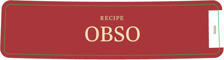 A red rectangular label with "RECIPE" above large beige "OBSO" letters centers on the Four Roses OBSO Single Barrel Bourbon. A white section with small circles accents the right edge. Brand: Four Roses.