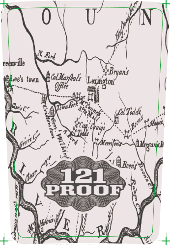 A hand-drawn vintage map forms the background, with a bold "121 PROOF" label below—ideal for fans of The Traveller Whiskey. Pre-order Traveller Full Proof Whiskey 121 Proof by Chris Stapleton today!.