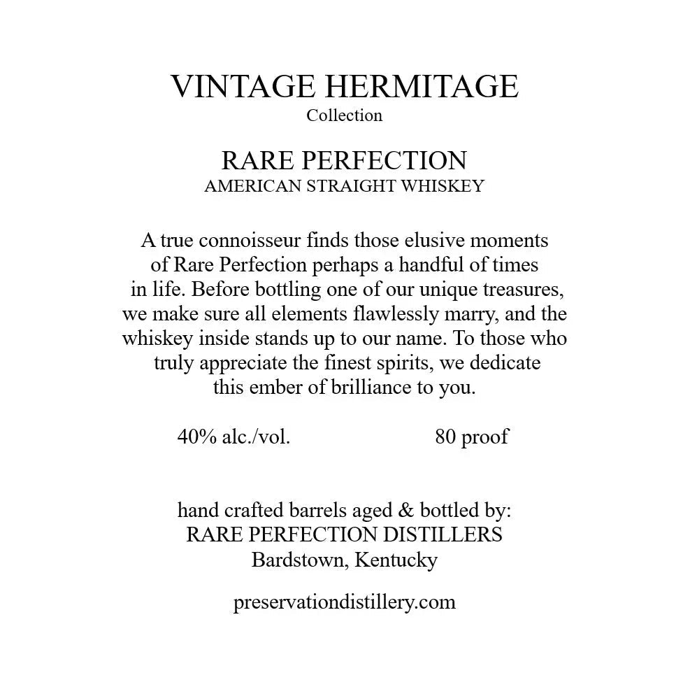 Rare Perfection Vintage Hermitage Collection 17 Year American Straight Whiskey - Main Street Liquor