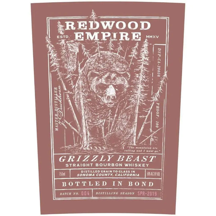 Redwood Empire Grizzly Beast Straight Bourbon Batch 004 - Main Street Liquor